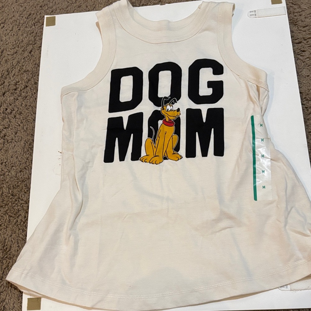 Disney Cream Tank Top with Black Text and Yellow Dog Graphic